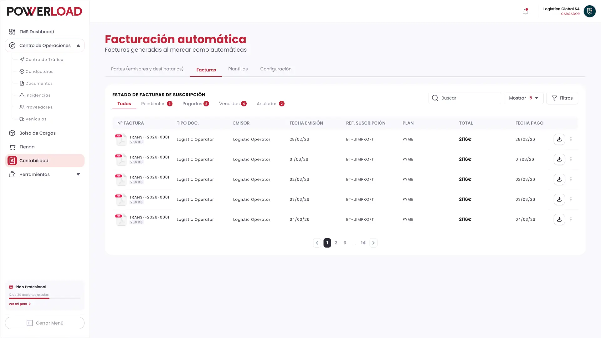 Powerload TMS workspace screenshot